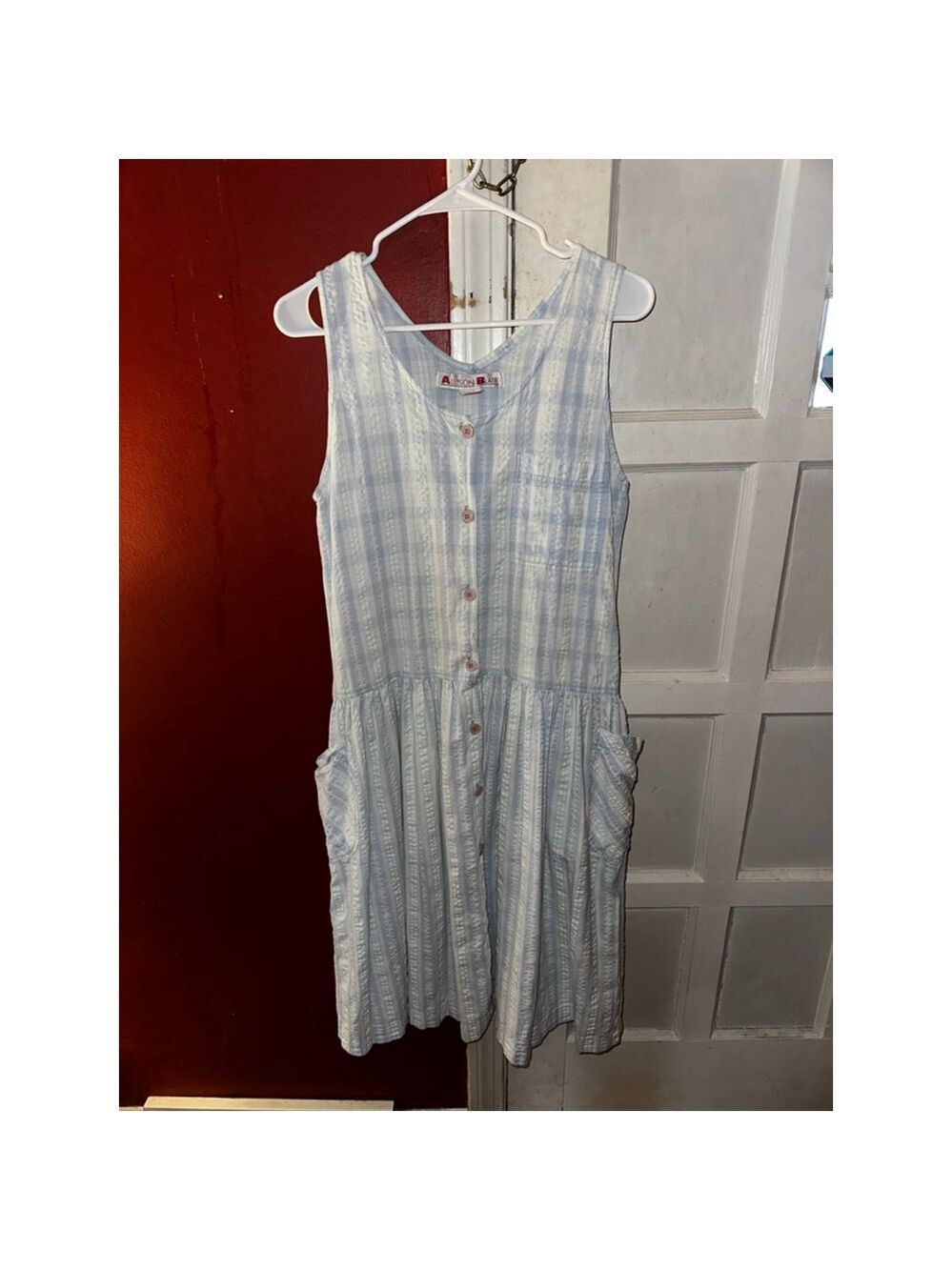Allison Blair Blue Stripe Sleeveless Midi Dress Button Front Pockets Cottagecore - Picture 8 of 10